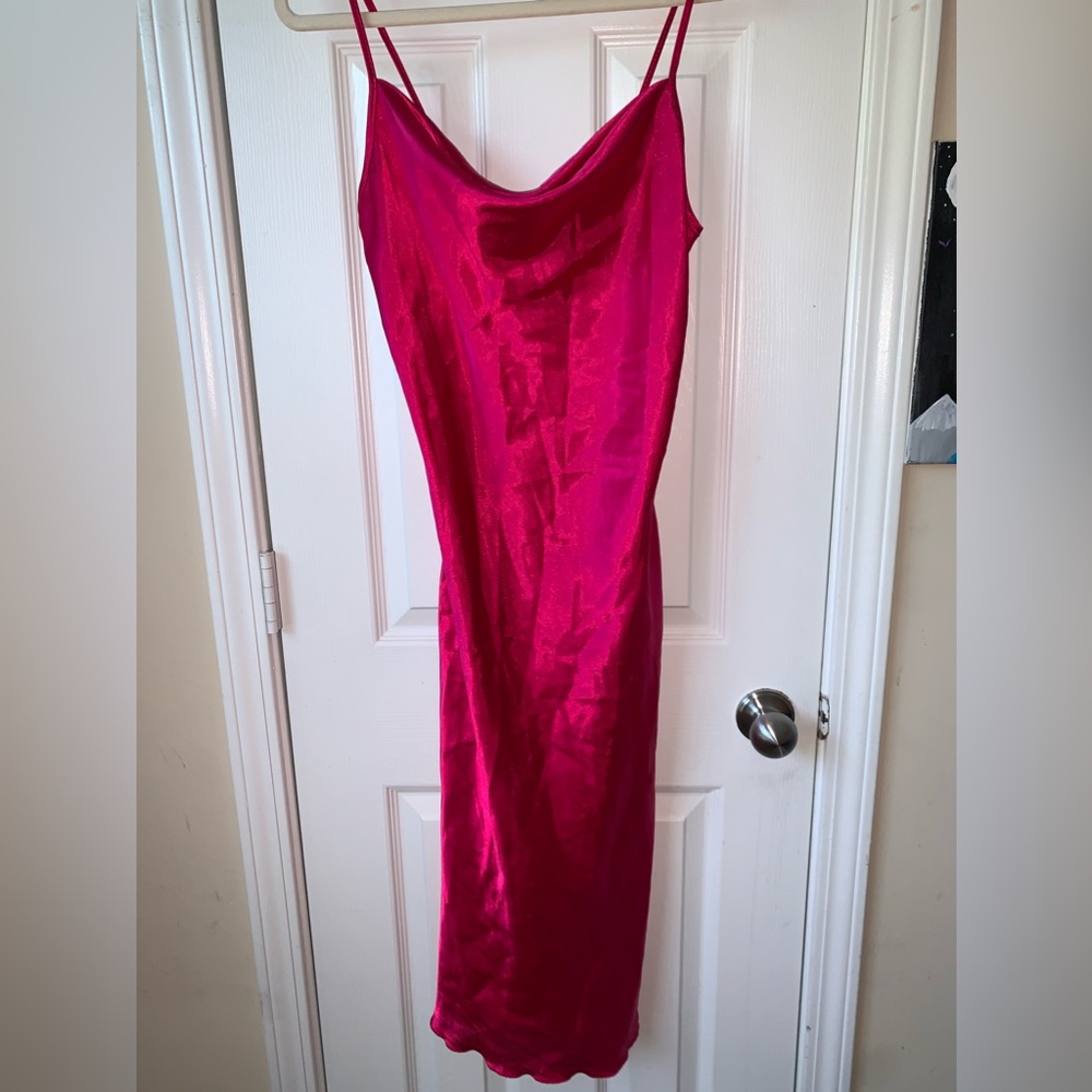 BEBE Magenta Pink Silk Slip Dress